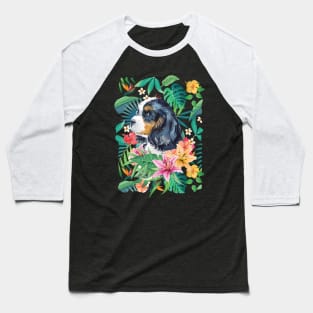 Tropical Tri-color Cavalier King Charles Spaniel Baseball T-Shirt